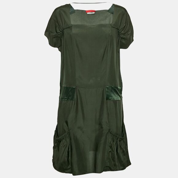 Prada Dark Green Silk Mini Dress M Dresses